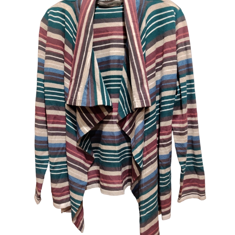 Summer & Sage NWOT Waterfall Sweater Cranberry Stripe Open Front Cardigan